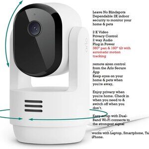 Arlo Essential Indoor Pan Tilt Security Camera 2K (2025 Release) - Wired Plug-in